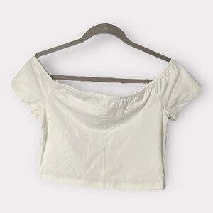 172 Spirit Jersey NEW Off-The-Shoulder Crop Tee Large White Minimalist Auction